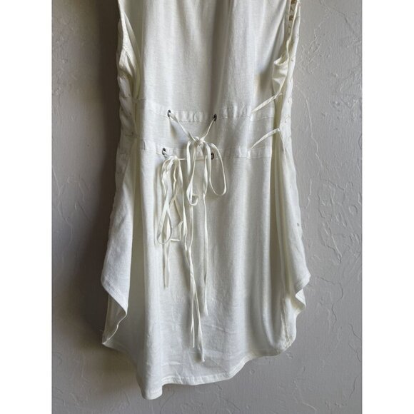 Anthropologie x TINY White Tan Embroidered Tie Waist Sleeveless Tunic Top Size X - Picture 4 of 8